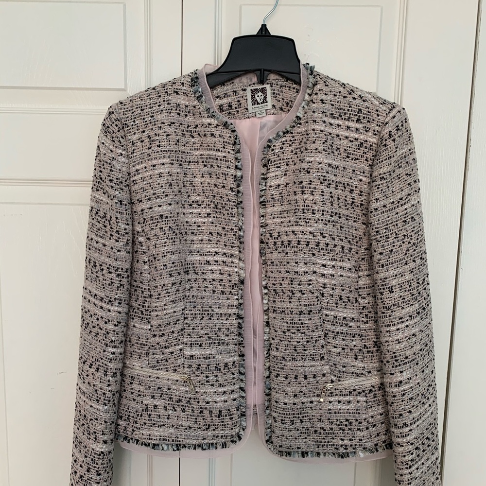 NWT•Anne Klein•Blush Gray Multi Boucle Tweed Blazer-Size 12